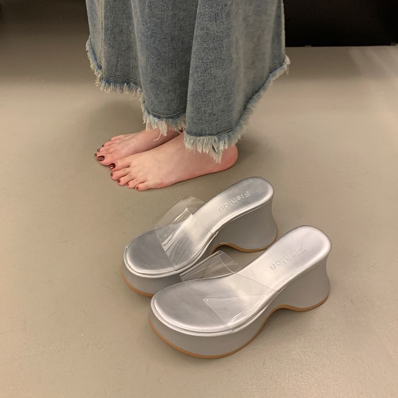 Platform Wedge PVC Sandals Heel Panel Slide