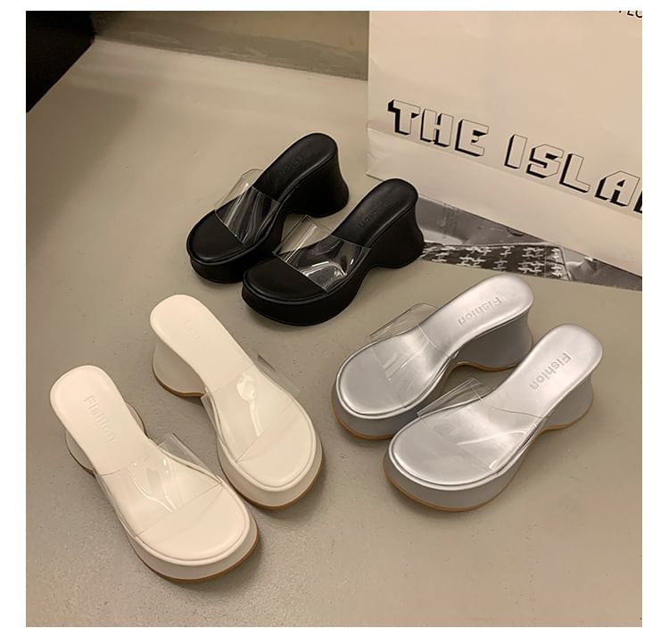 Platform Wedge PVC Sandals Heel Panel Slide