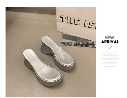 Platform Wedge PVC Sandals Heel Panel Slide