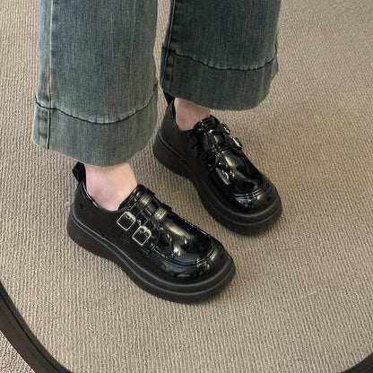 Leather Buckled Platform Loafers Faux