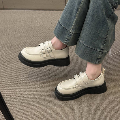 Leather Buckled Platform Loafers Faux