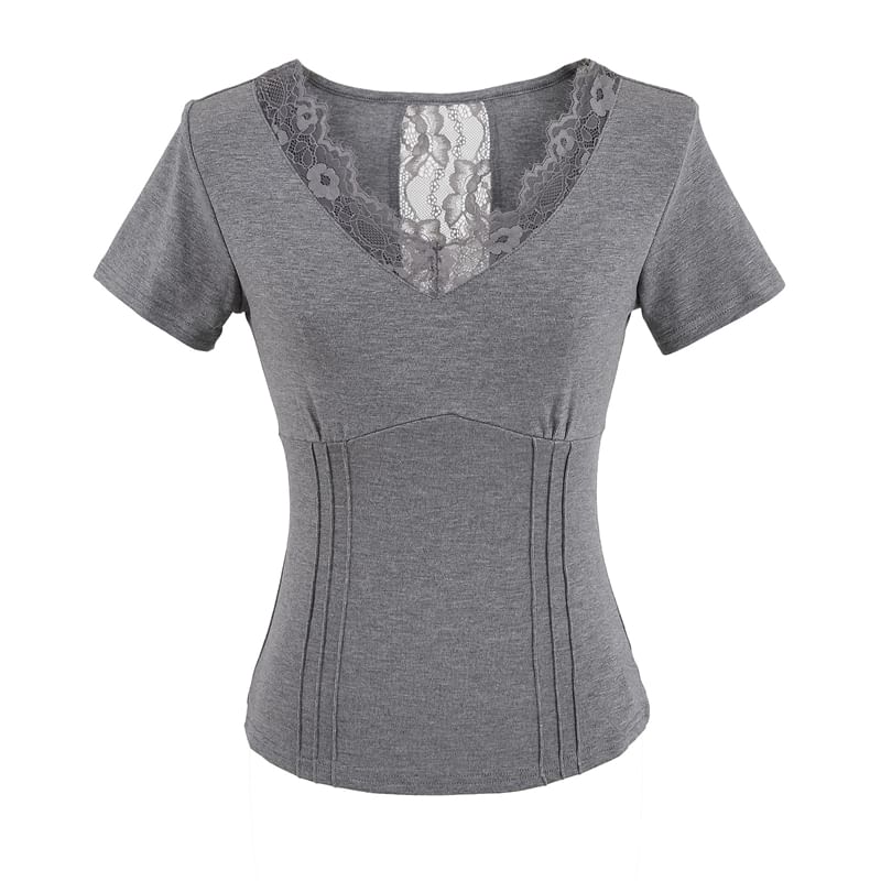 V-Neck Lace-Trim Short-Sleeved Top