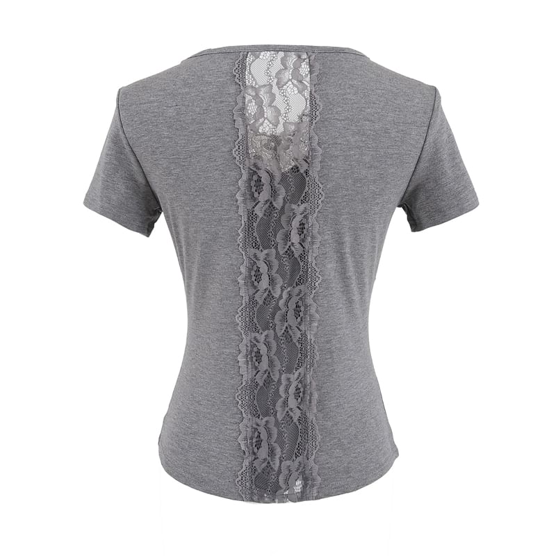 V-Neck Lace-Trim Short-Sleeved Top