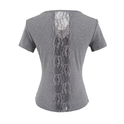 V-Neck Lace-Trim Short-Sleeved Top