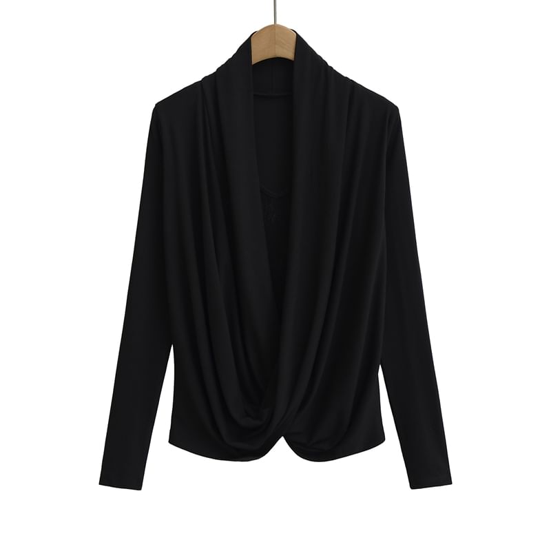 Cowl Neck Lace-Trim Long-Sleeved Tee