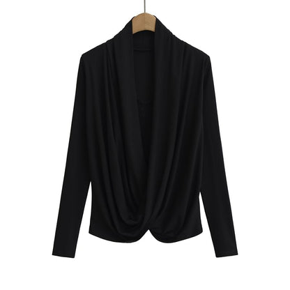 Cowl Neck Lace-Trim Long-Sleeved Tee