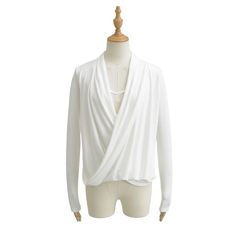 Cowl Neck Lace-Trim Long-Sleeved Tee