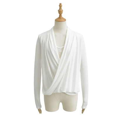 Cowl Neck Lace-Trim Long-Sleeved Tee