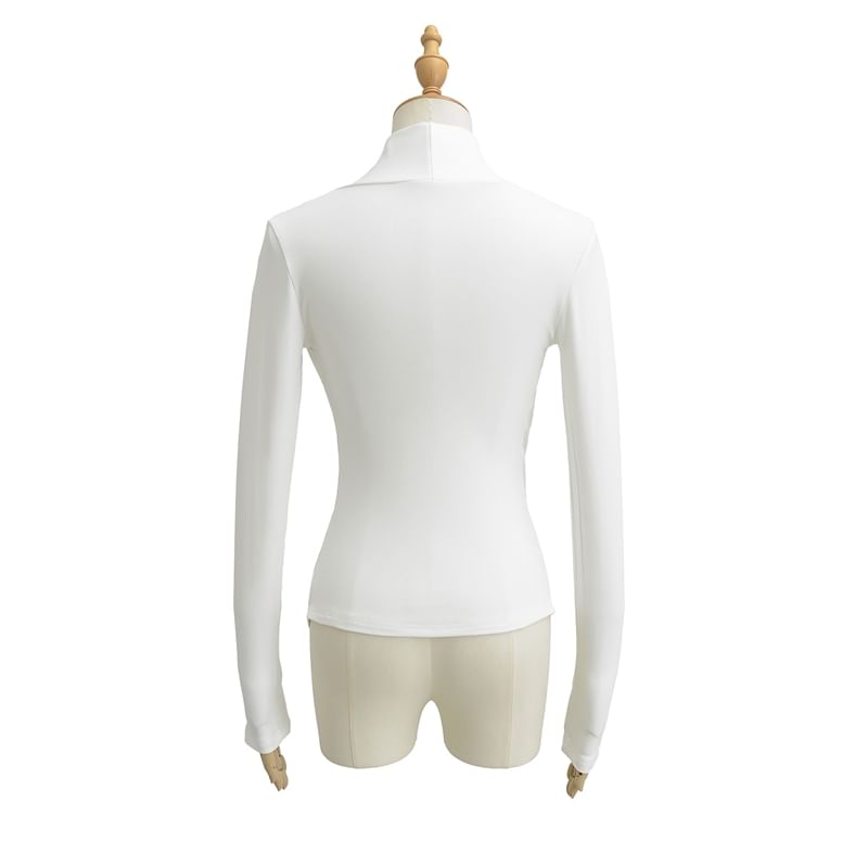 Cowl Neck Lace-Trim Long-Sleeved Tee