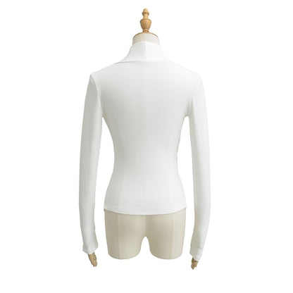 Cowl Neck Lace-Trim Long-Sleeved Tee