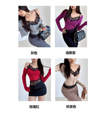Lace Cami & Button Cardigan Set