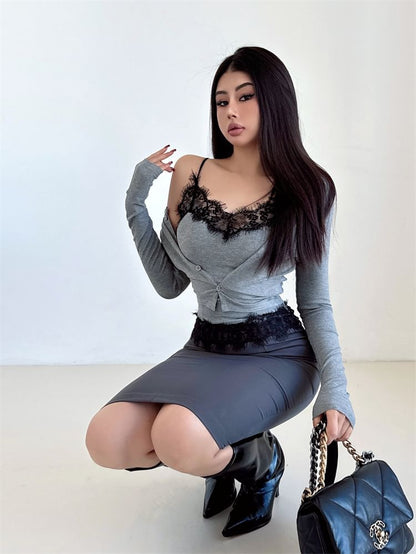 Lace Cami & Button Cardigan Set