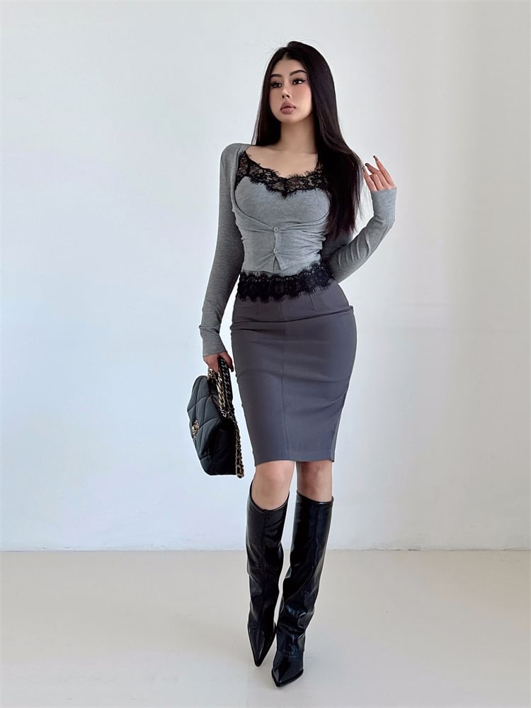 Lace Cami & Button Cardigan Set