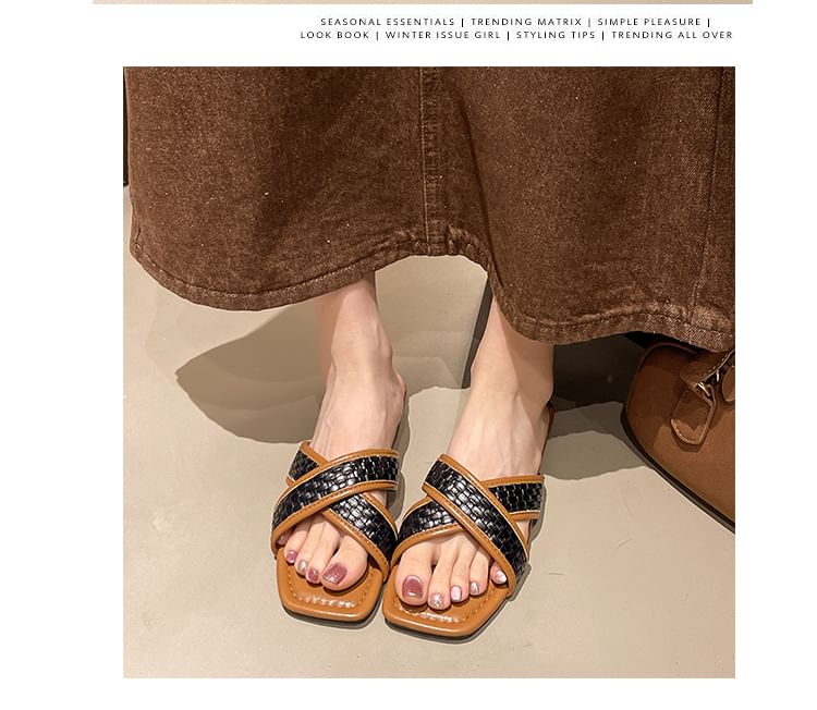 Square-Toe Cross Strap Slide Sandals