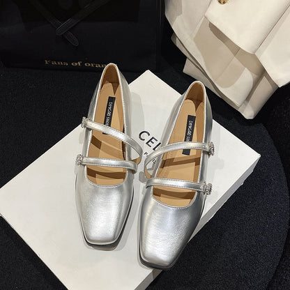 Square-Toe Low Heel Double Strap Sandals