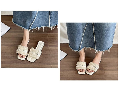 Square-Toe Buckled Tasseled Slide Sandals