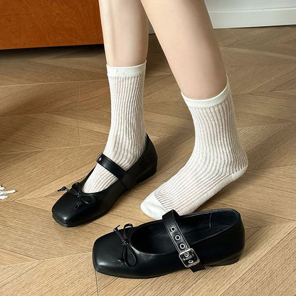 Square-Toe Bow Mary Jane Shoes