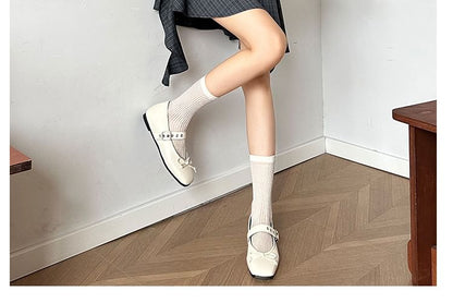 Square-Toe Bow Mary Jane Shoes
