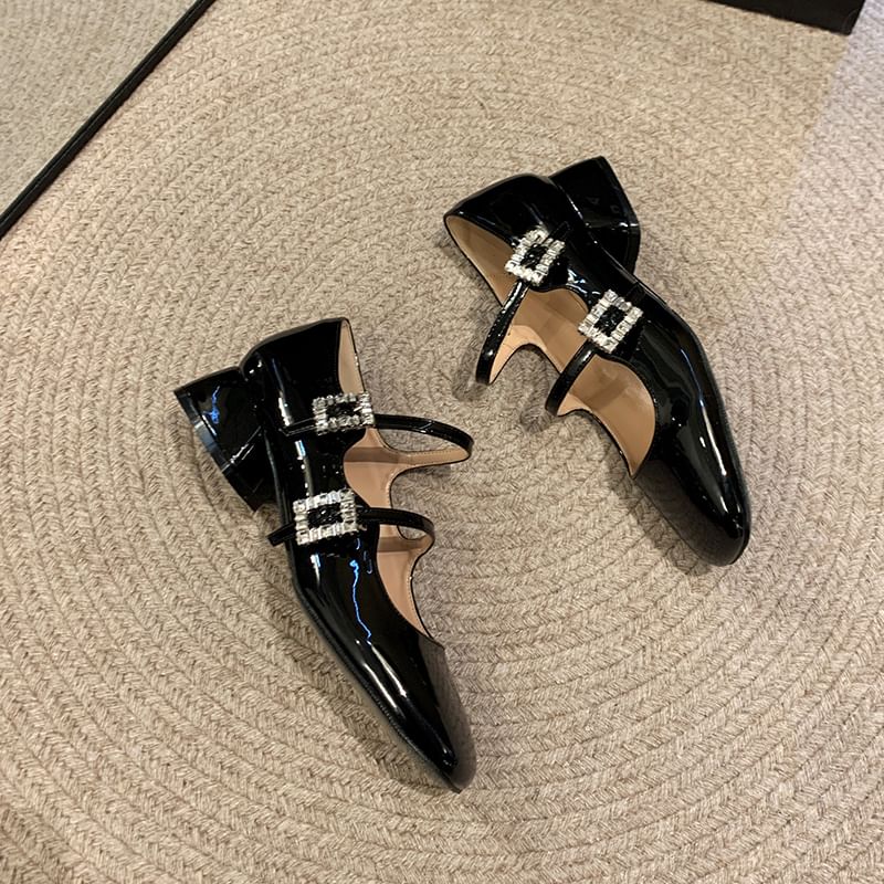 Rhinestone Buckled Double Strap Mary Jane Shoes