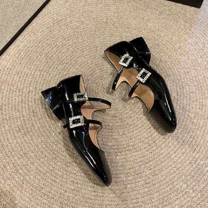 Rhinestone Buckled Double Strap Mary Jane Shoes