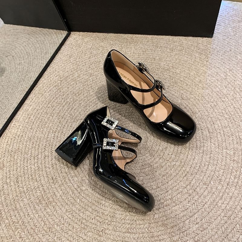 Rhinestone Buckled Double Strap Mary Jane Shoes