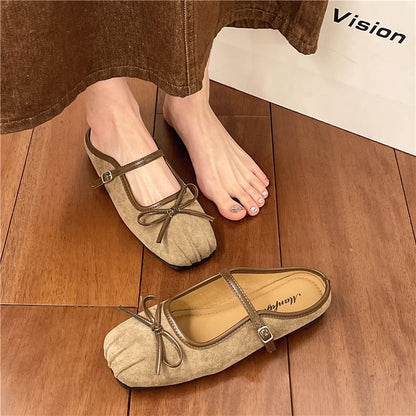 Square-Toe Bow Mary Jane Mules