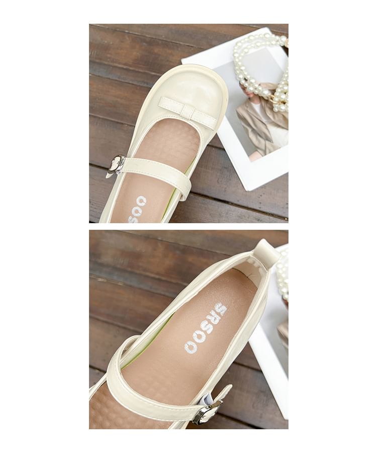 Block Heel Bow Mary Jane Shoes