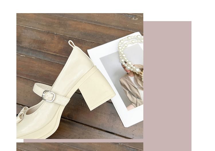 Block Heel Bow Mary Jane Shoes