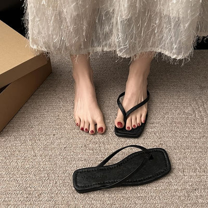 Square-Toe Thong Sandals