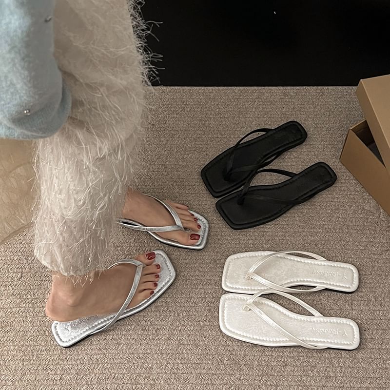 Square-Toe Thong Sandals