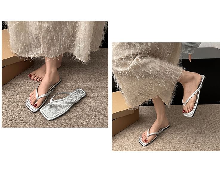 Square-Toe Thong Sandals