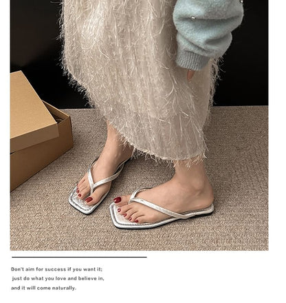 Square-Toe Thong Sandals