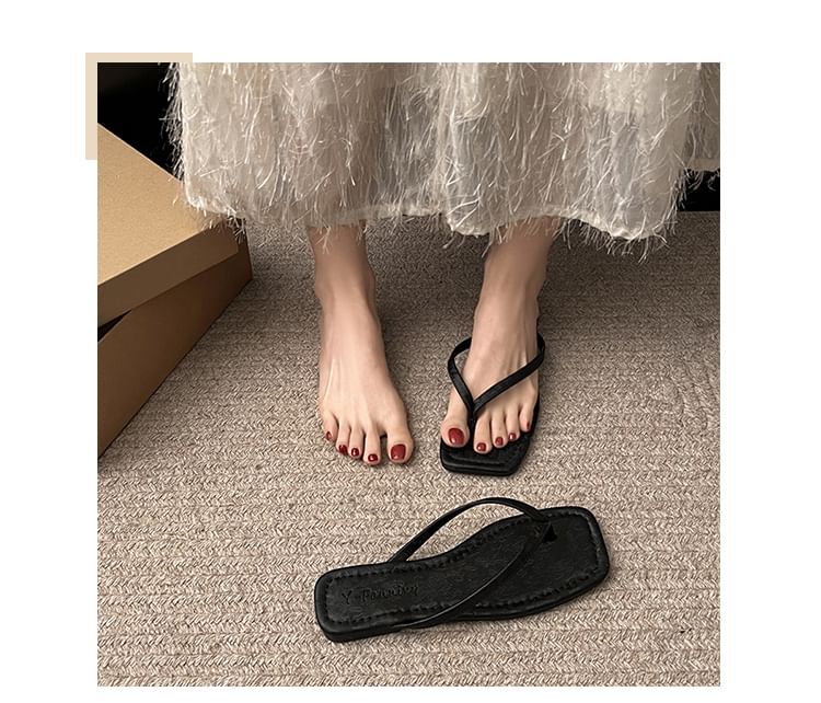 Square-Toe Thong Sandals