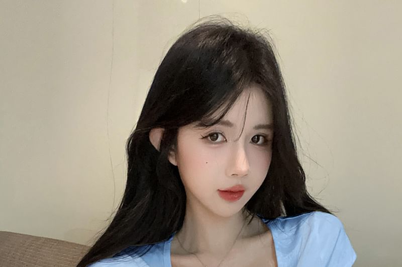 Short-Sleeve Square Neck Bow Lace Trim Crop Slim Fit T-Shirt