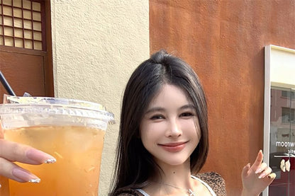 Short-Sleeve V-Neck Print Lace Trim Slim Fit Tee