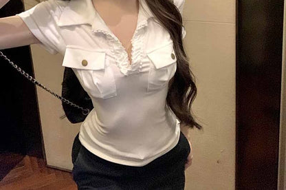 Short-Sleeve Collar Plain Slim Fit Tee