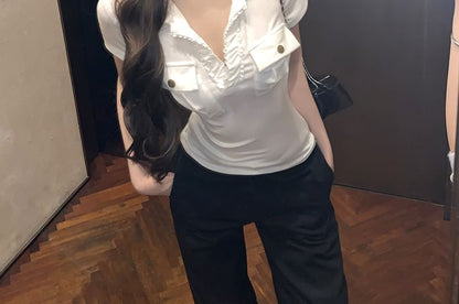 Short-Sleeve Collar Plain Slim Fit Tee