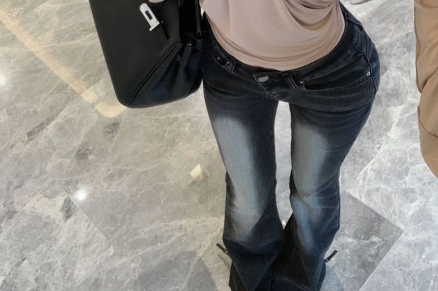 Long-Sleeve Asymmetrical Neck Off-Shoulder Plain Ruched Blouse