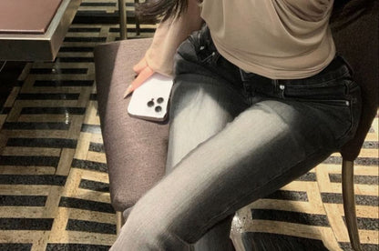 Long-Sleeve Asymmetrical Neck Off-Shoulder Plain Ruched Blouse