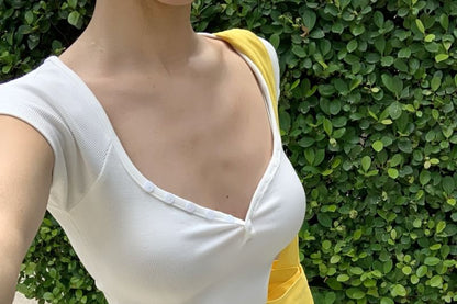 Short-Sleeve Plain Ruched Crop Slim Fit T-Shirt