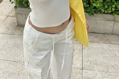 Short-Sleeve Plain Ruched Crop Slim Fit T-Shirt