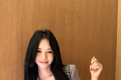 Short-Sleeve Collared Half-Buttoned Plain Slim Fit Tee / High Waist Hot Pants