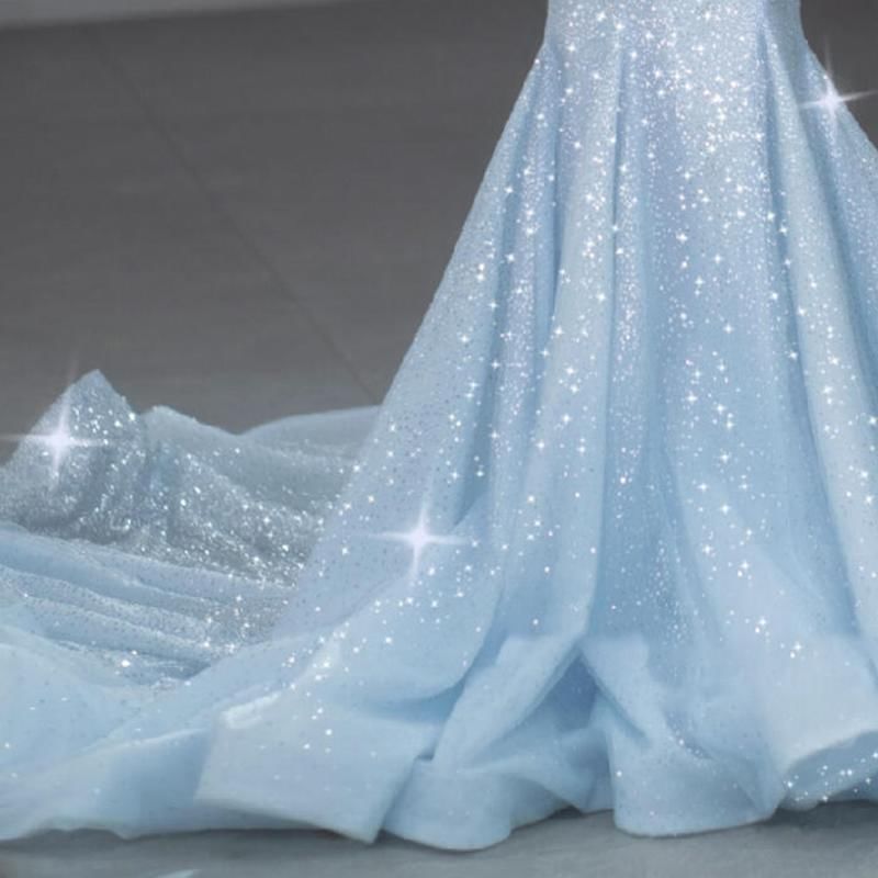 Strap Spaghetti Back Evening Sequin Trained Gown Mermaid Open