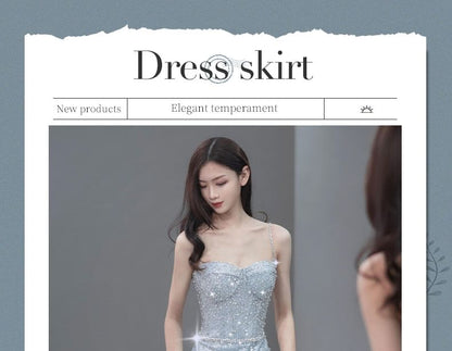 Strap Spaghetti Back Evening Sequin Trained Gown Mermaid Open