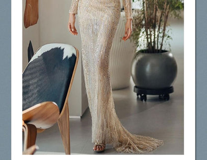 Long-Sleeve Gown Evening Mermaid Sequin Off-Shoulder
