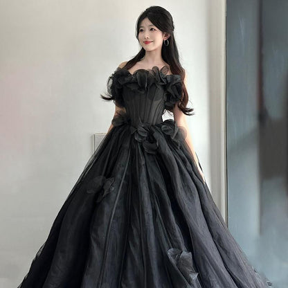 Ball Strapless Floral Gown Plain Accent