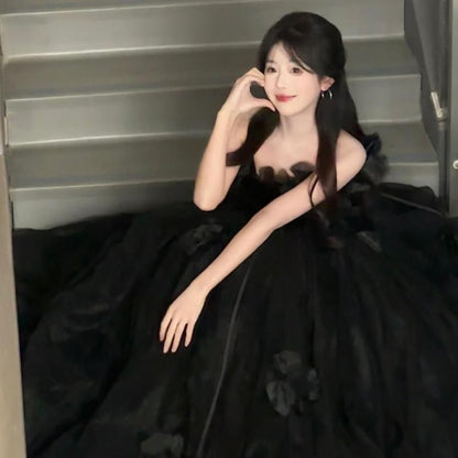 Ball Strapless Floral Gown Plain Accent