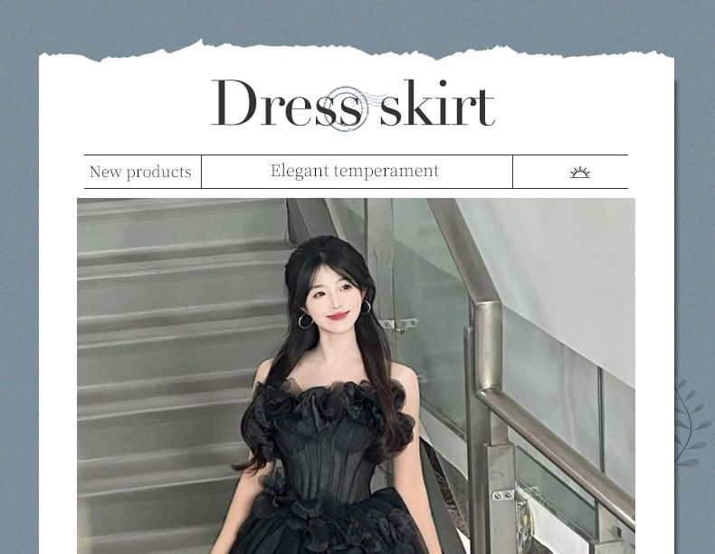 Ball Strapless Floral Gown Plain Accent