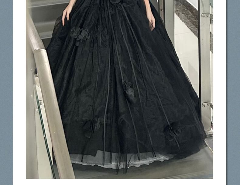 Ball Strapless Floral Gown Plain Accent