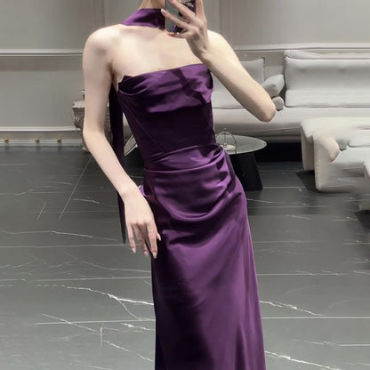 Set: Strapless Plain Ruched Satin Mermaid Evening Gown + Scarf